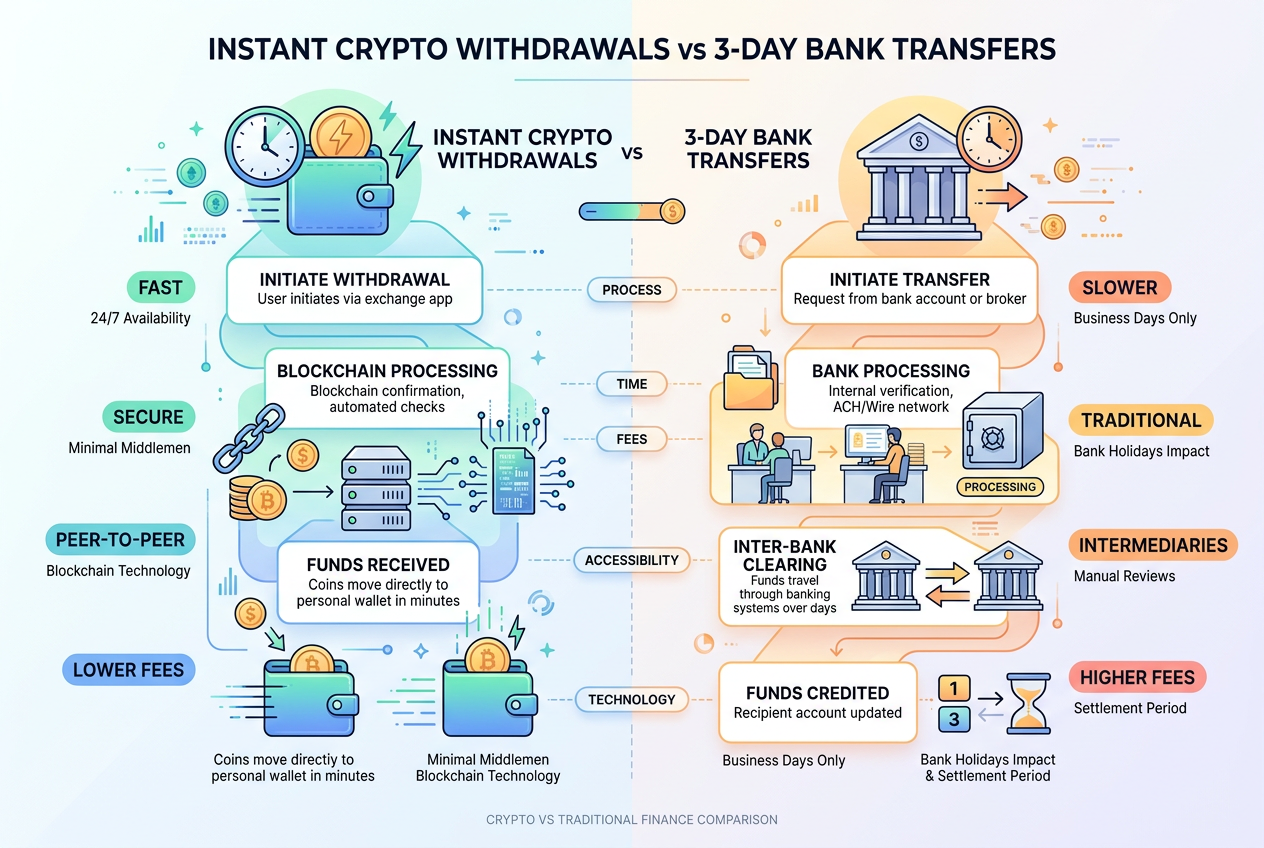 Srovnání rychlosti výběrů v krypto kasinech a bankovních převodech